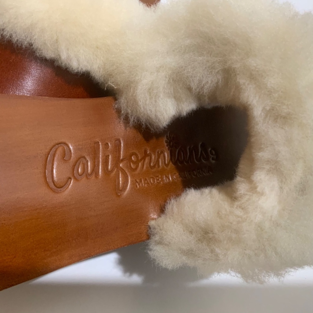 Californians Hannah Cognac genuine shearling slippers mules fashion flat sandals - Picture 9 of 16